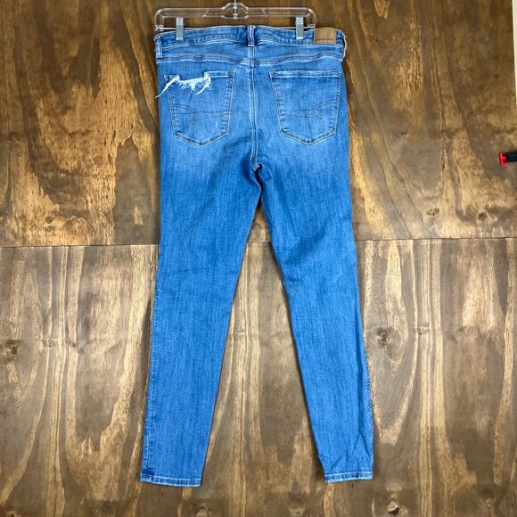 American Eagle Womens Jeans Blue Denim Distressed Jegging Next Level Stretch 12 - Picture 10 of 12